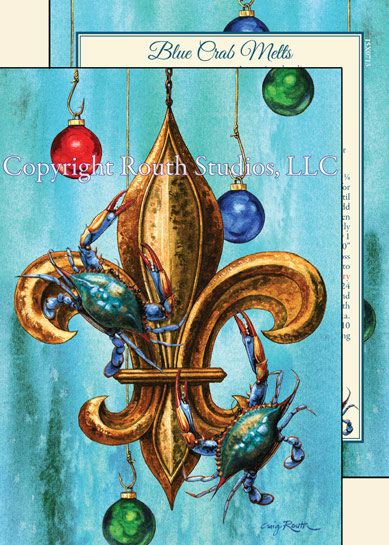 Blue Crab Fleur-de-lis Christmas Cards